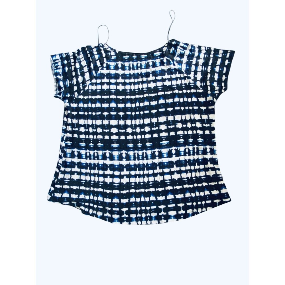 Mercer & Madison Short Sleeve Blouse Black/White/Blue Striped Tie Dye Size 2X